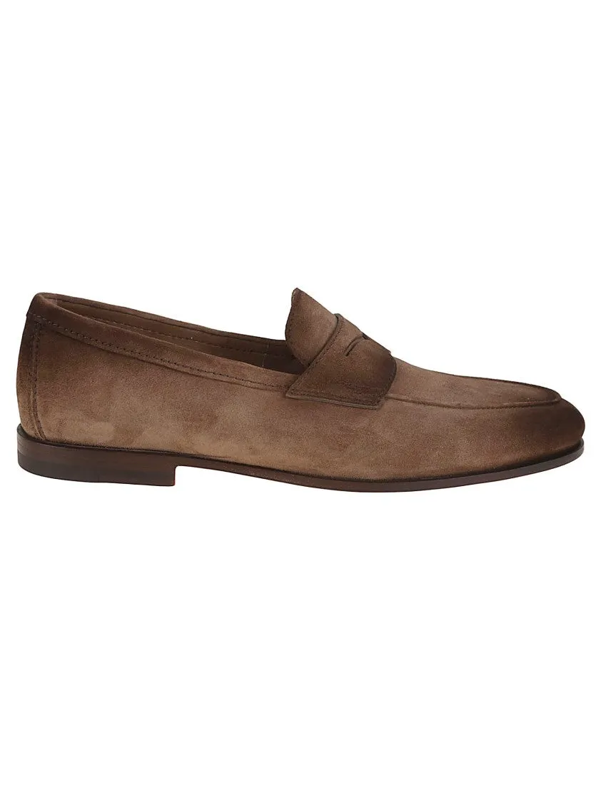 Suede Moccasins With Tapered Shape And Rubber Sole Foot Hugging