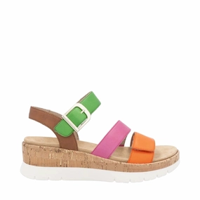 Remote Women's Gizela 50 Wedge Sandal in Aperol/Fuchsia/Absynth/Muskat Slim Profile