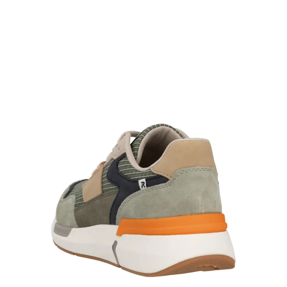 Rieker Men's Justus 02 Sneaker in Pistachio/Pazific/Olive Breathable Upper Design Responsive Foam Technology