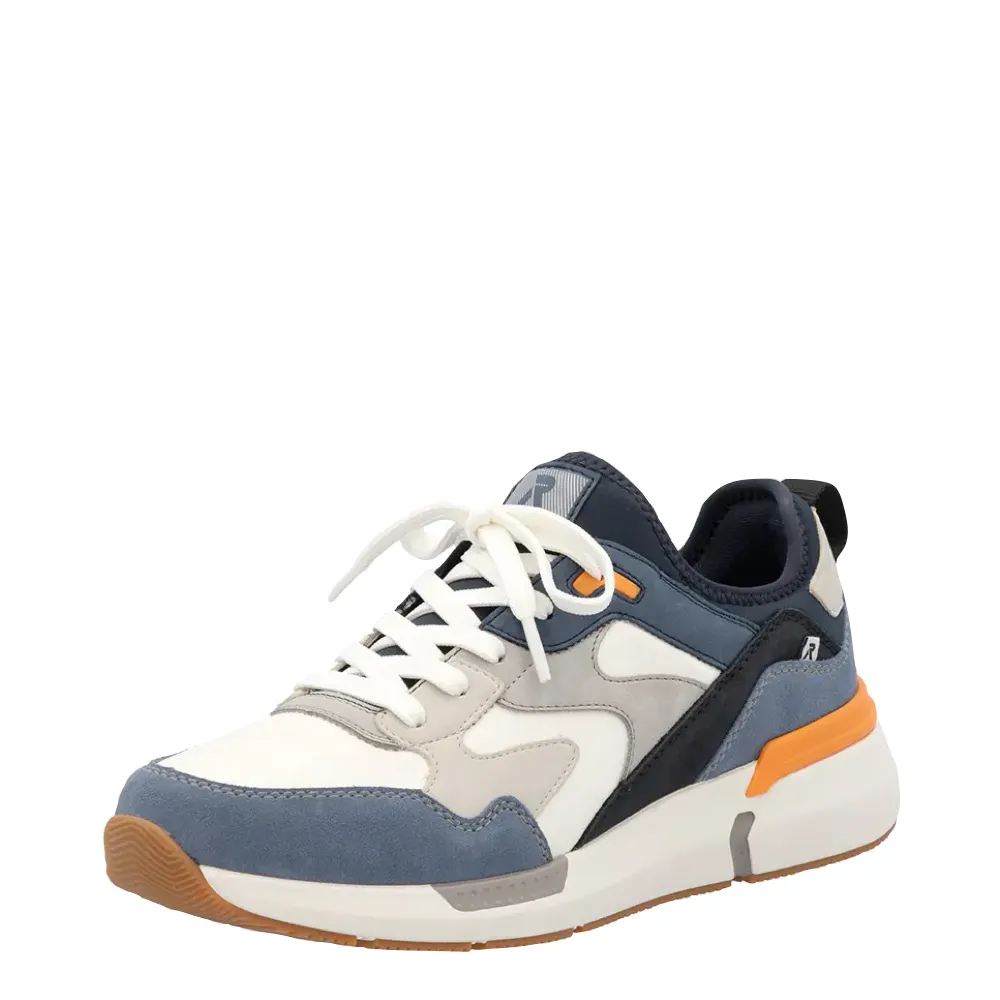 Rieker Men's Justus 03 Sneaker in Jeans/Dirty White/Cement Recovery time Adjustable Tongue