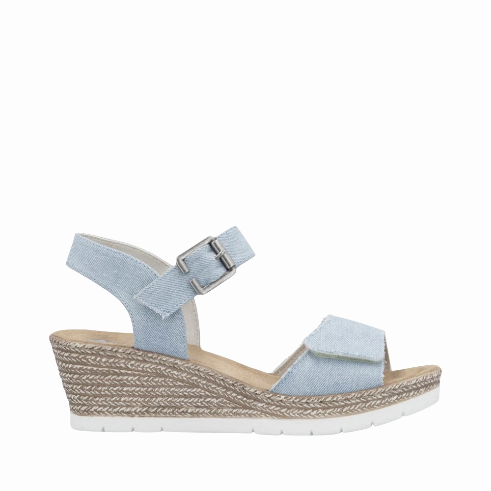 Rieker Women's Fanni 60 Wedge Sandal in Sky Jeans Everyday Luxury Classic Cut