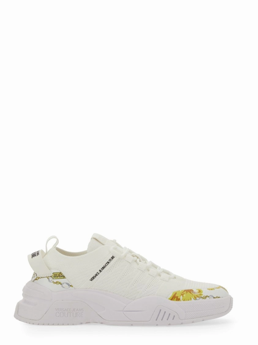 Tongue Lock White Sneakers With Bold Logo And Textured Upper