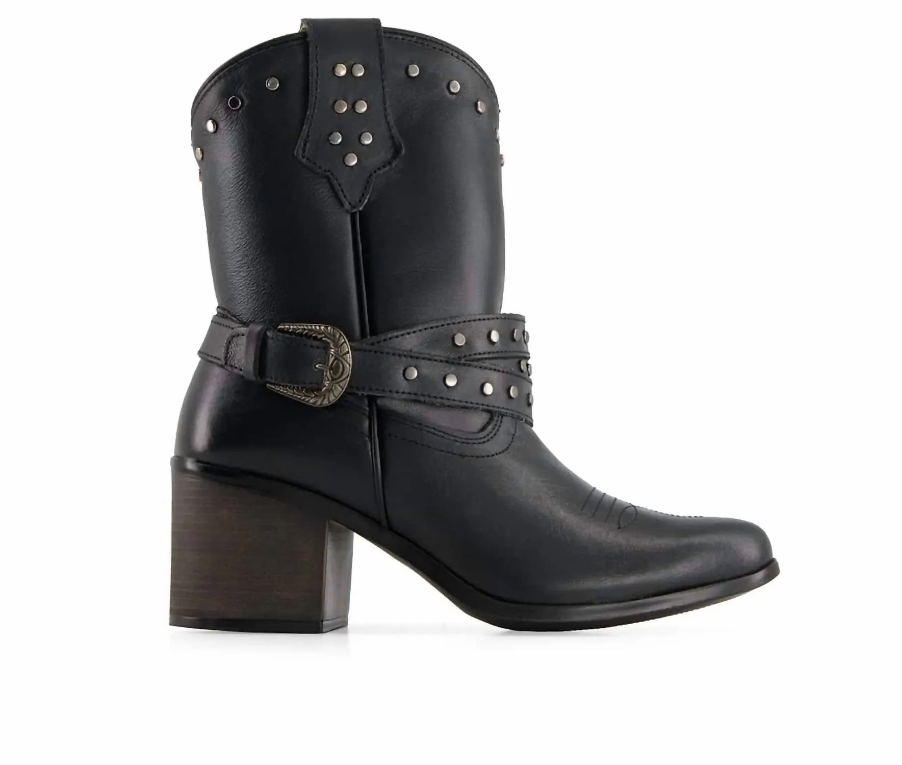 Women's Leather Boots Western In Black Tactile Feedback Sole