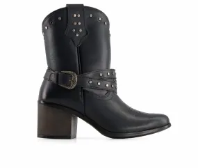 Adjustable Fit Women's Leather Boots Western In Black