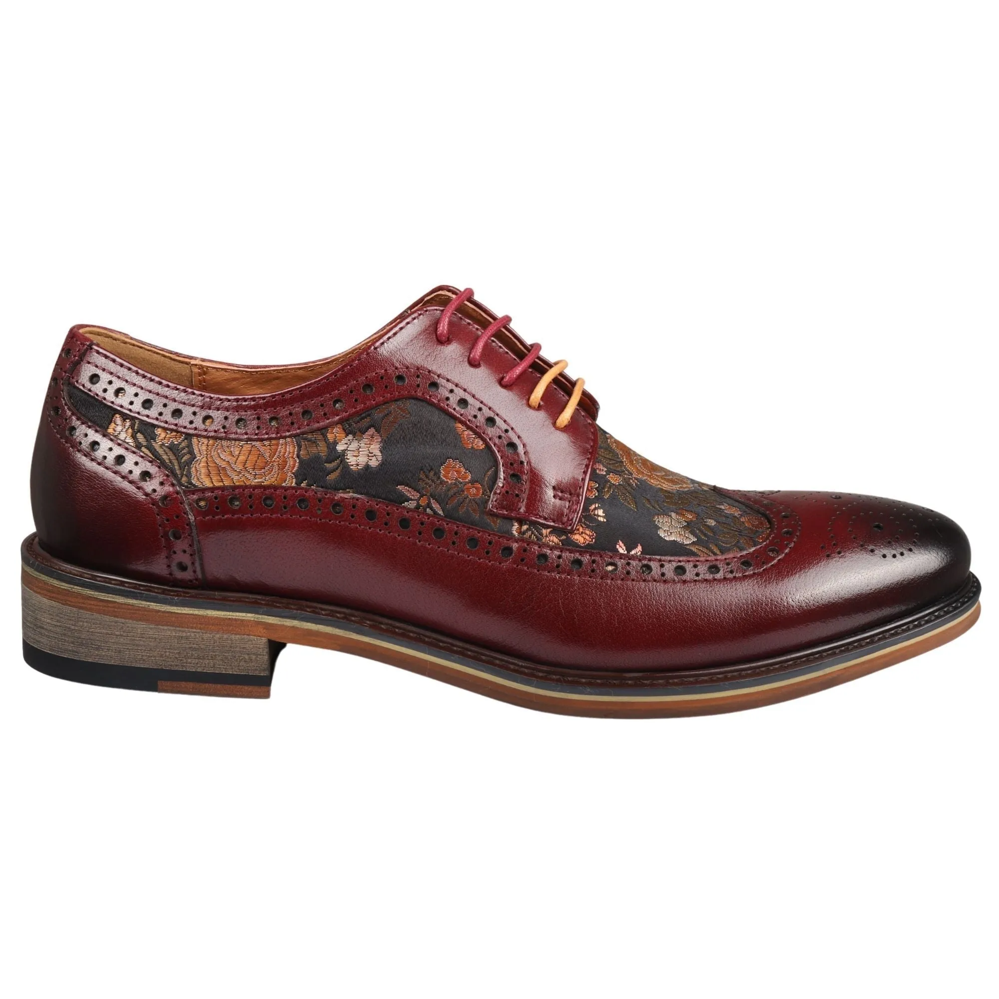 Pad Ease Ross Floral Print Leather Brogue Shoes