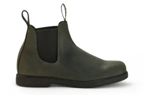 Rossi 607 Booma Moss Olive Green Leather Chelsea Boots Flat Sole Cushion Collar