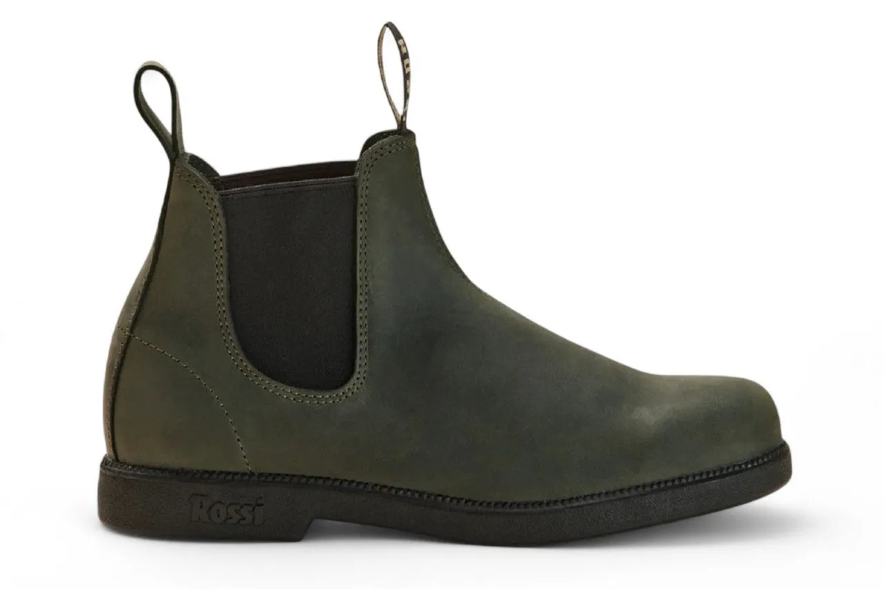 Rossi 607 Booma Moss Olive Green Leather Chelsea Boots Low Profile Active Nomad