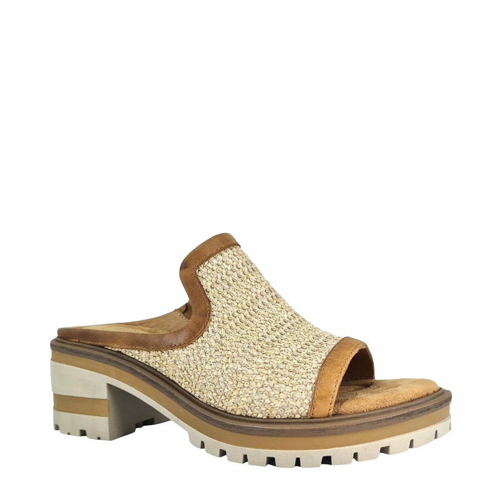 Vintage Shade Salvia Women's Harper X Heeled Slide Sandal in Raffia/Nutmeg