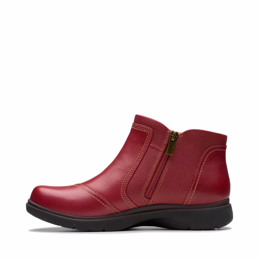 Flex Step Clarks Women's Certina Joy Leather Side Zip Ankle Boot in Red