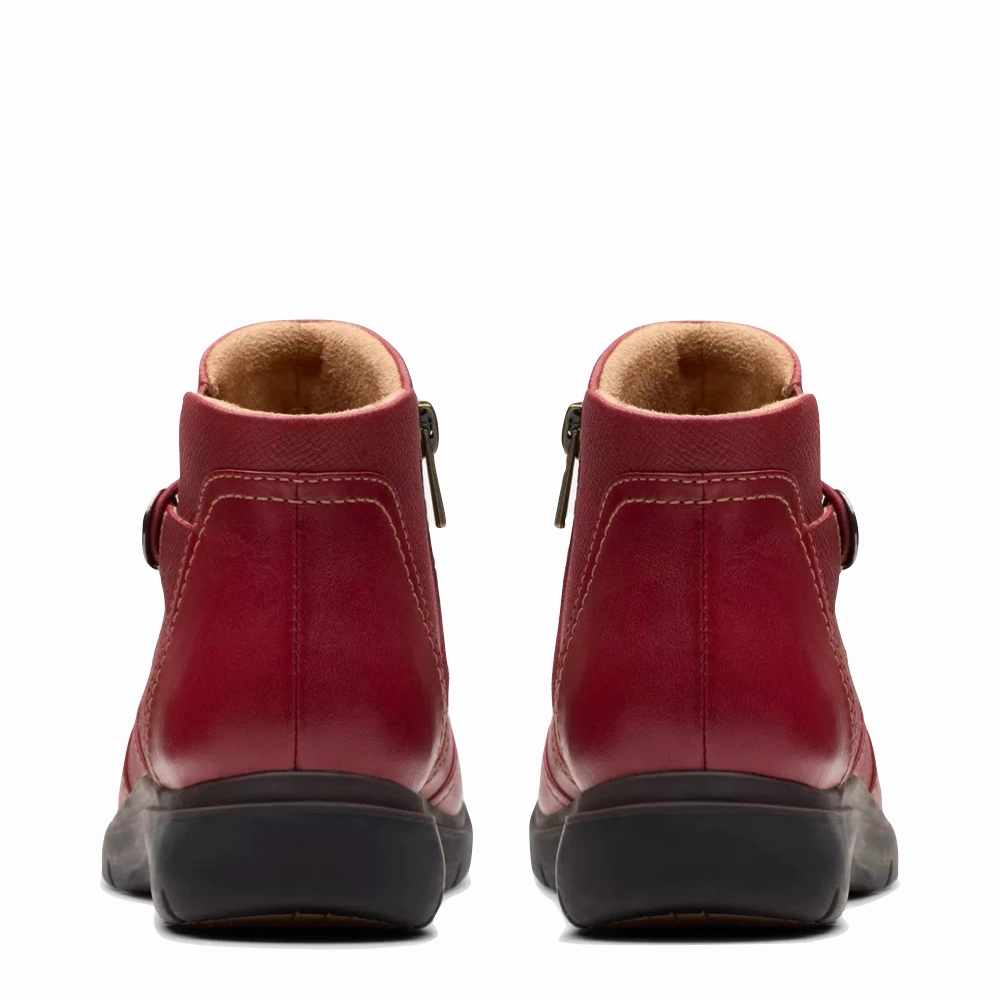 Clarks Women's Certina Joy Leather Side Zip Ankle Boot in Red Clean Trim