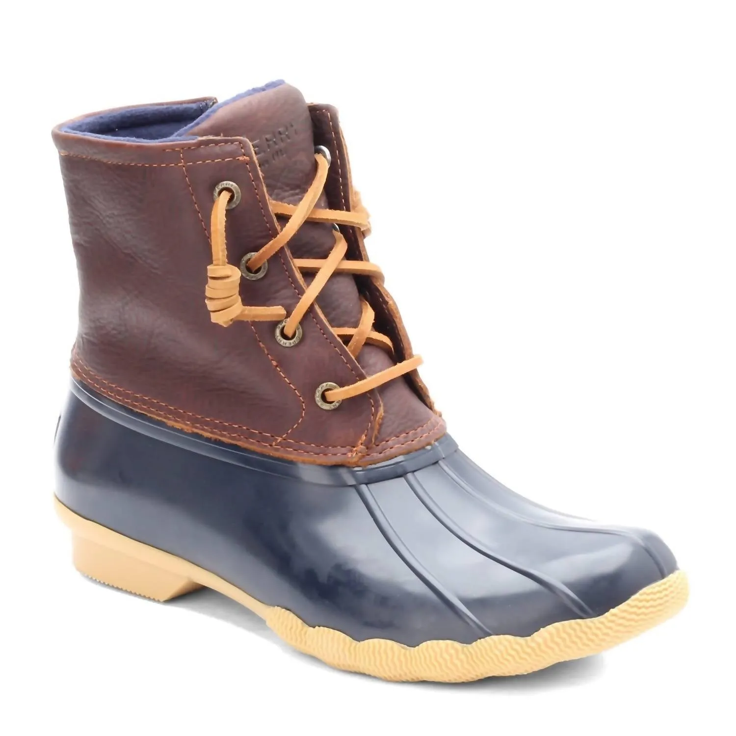 Bold Red Reflective Safety Accents Women's Saltwater Duck Boots In Tan/navy