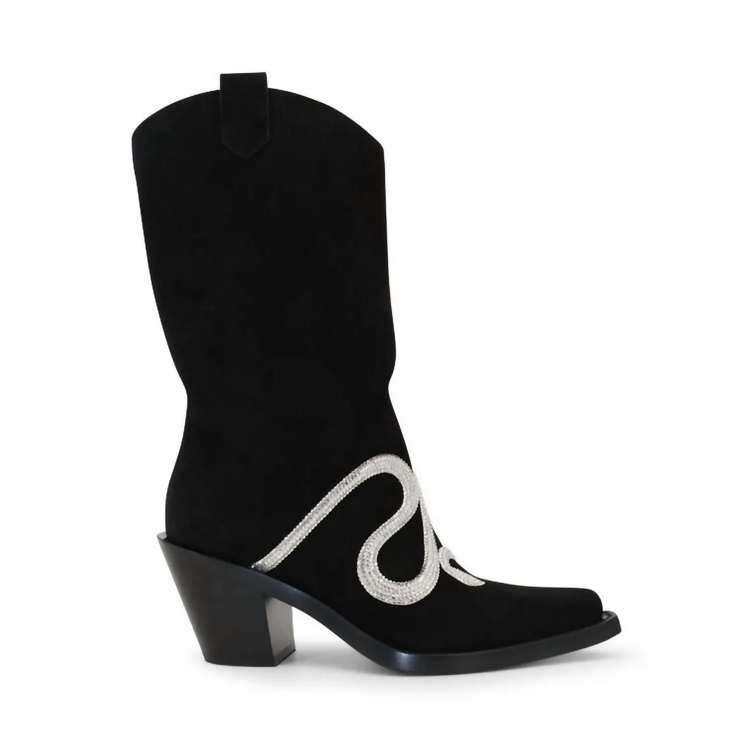 Camouflage Pattern Outdoor Style Women's Jeweled Snake Strass 65Mm Western Boot In Black