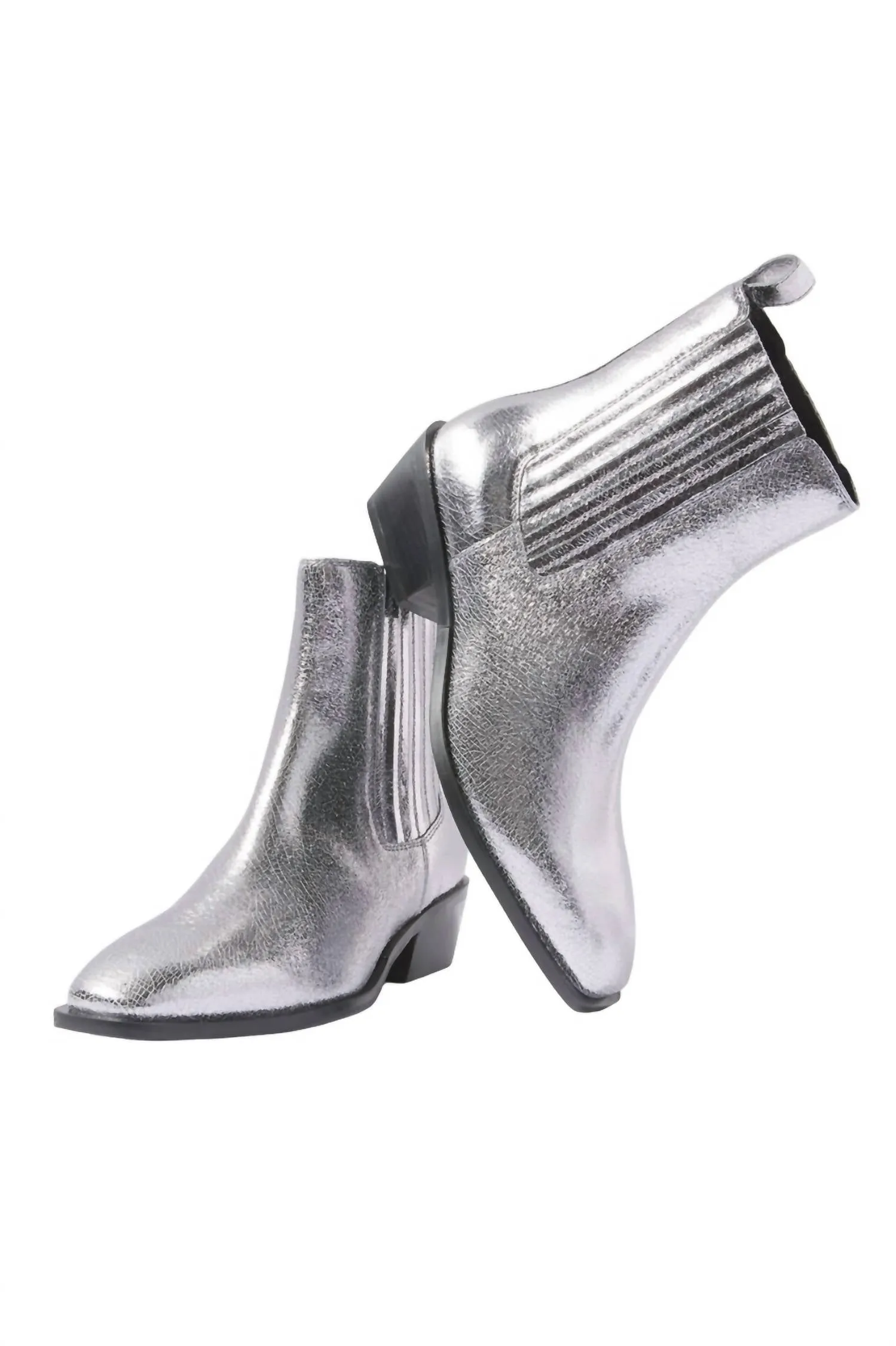 Mesh Lining Thick sole Women's Metallic Leather Boot In Silver