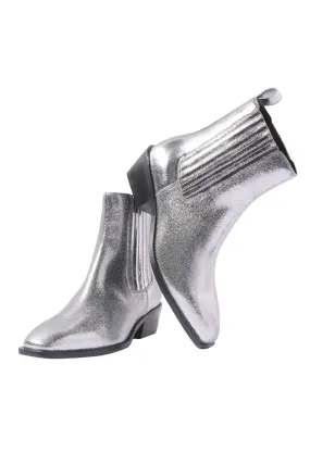 Mesh Lining Thick sole Women's Metallic Leather Boot In Silver