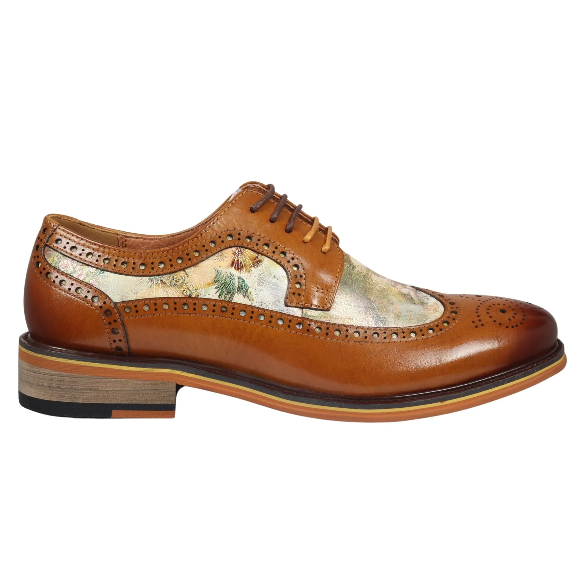 Scott Iconic Print Leather Oxford Brogue Lace Up Formal Dress Shoe Low Maintenance Professional Routine