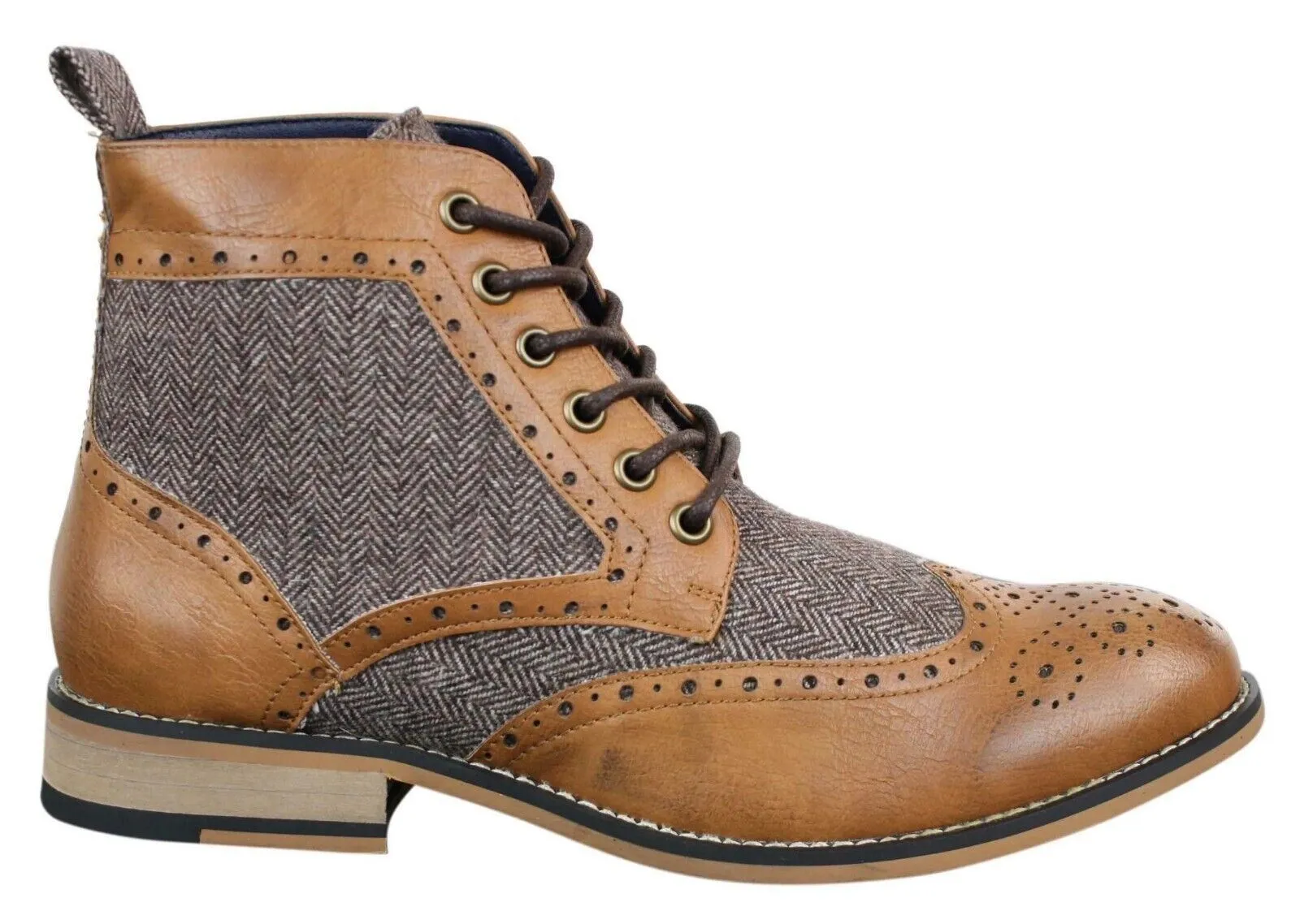 Mens Classic Tweed Oxford Ankle Boots in Tan Leather Stand Shade