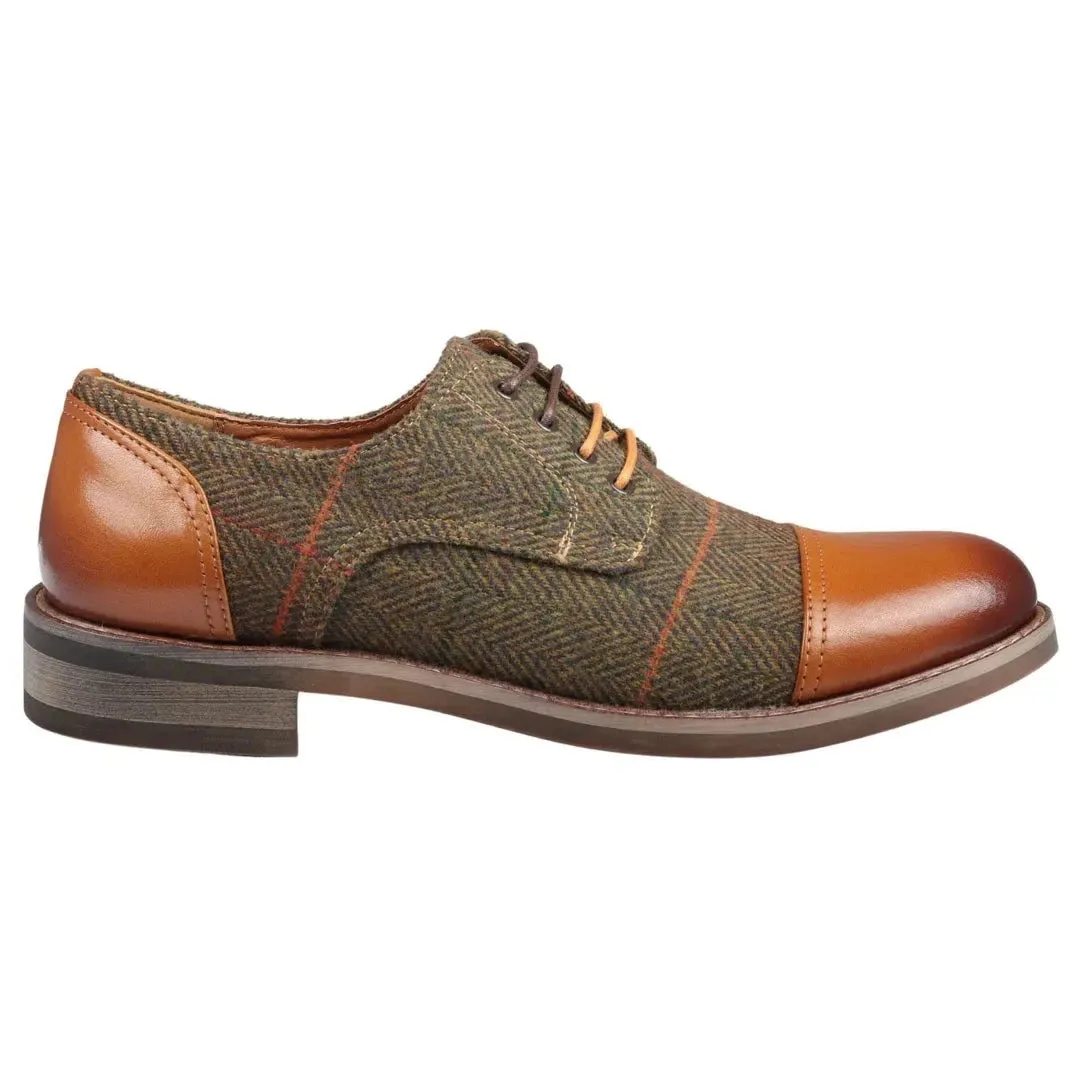 Classic Cap Toe Style Theon Leather Tweed Oxford Shoes