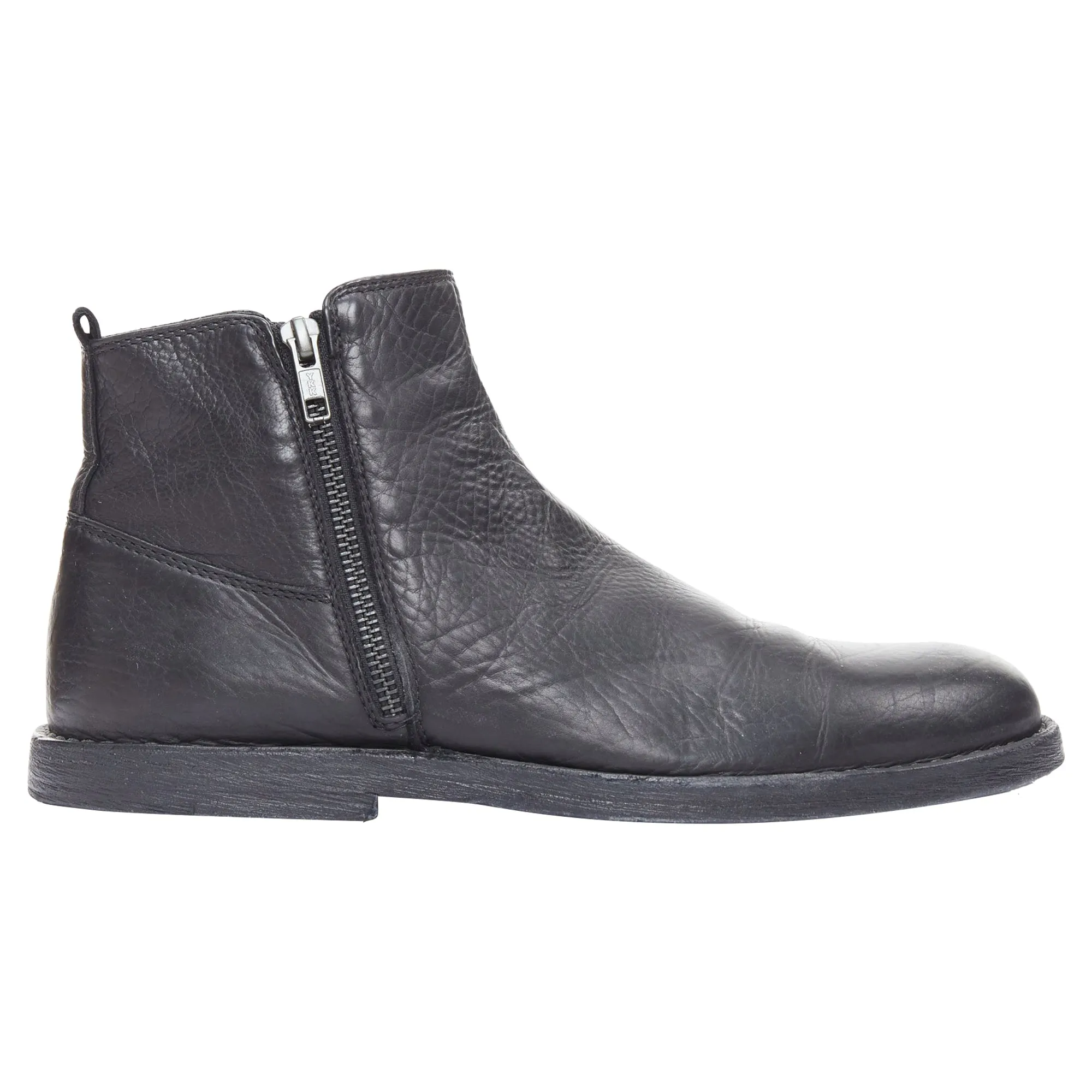 ANN DEMEULEMEESTER black leather double zip flat ankle boots EU40.5 Thermal Insulation High Quality Leather