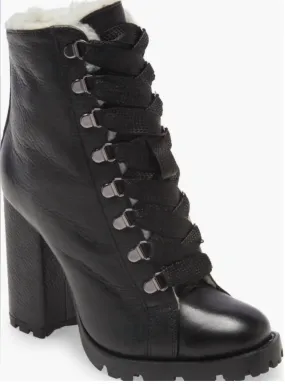 Women's Zhara Combat Lug Sole Lace Up Bootie In Black Shock Absorbing Urban Commute Protective Comfort
