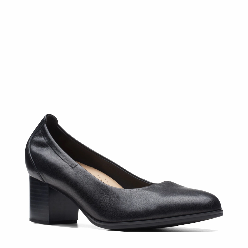 Dapper Style Boardroom Ready Clarks Women's Loken Step Leather Heeled Pump in Black