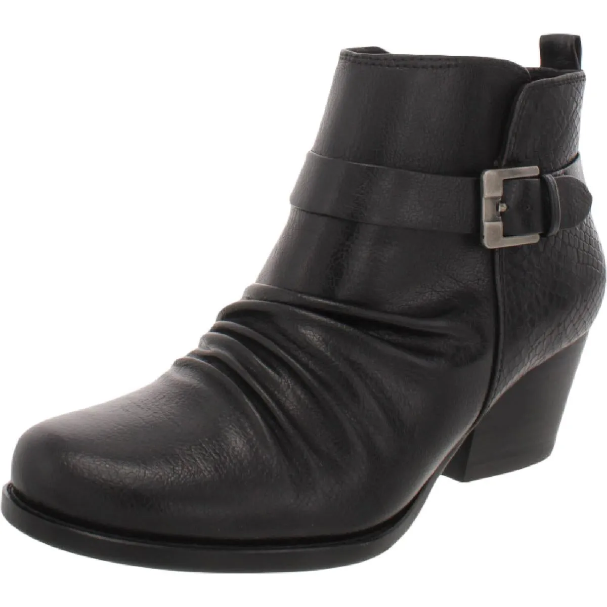 Rebel Womens Faux Leather Block Heel Ankle Boots Simple Look