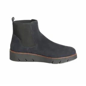 Coral Suede Wedge Booties In Dark Blue Anti-fungal AntiOdor