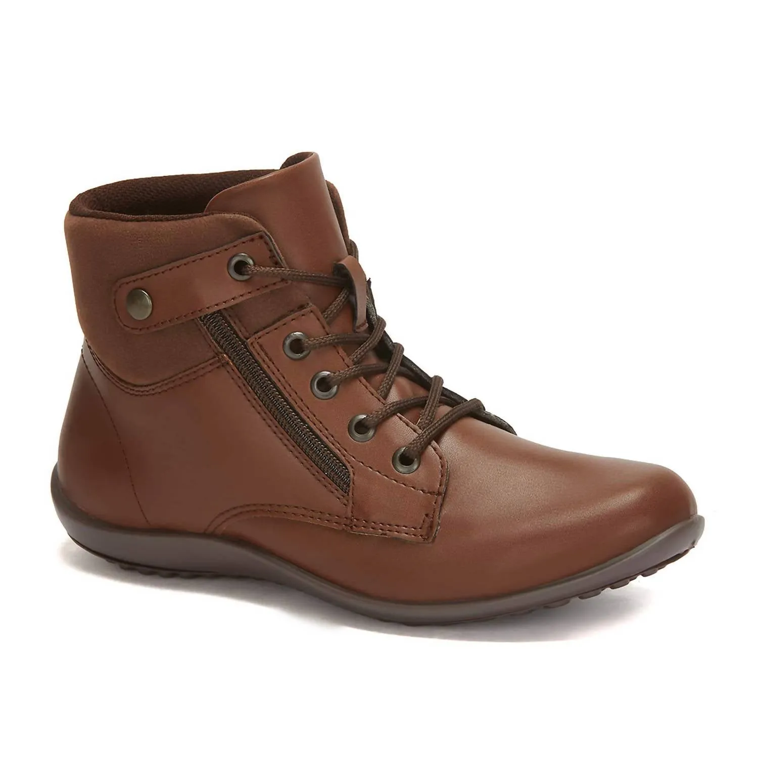 Women's Flat Booties With Side Zipper In Brown Waterproof Stylish Explorer