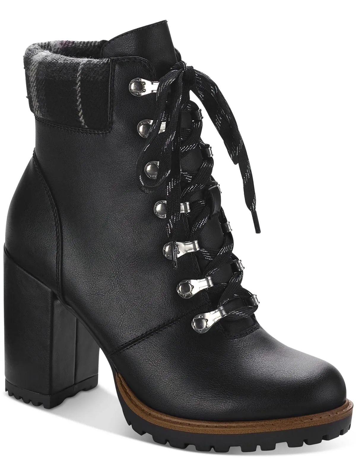 Shock-absorbing Traction Lug Pattern Octavia Womens Faux Leather Ankle Combat & Lace-up Boots