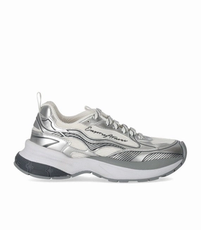 Laminated Faux Leather And Mesh Silver Sneaker Astounding shock absorption