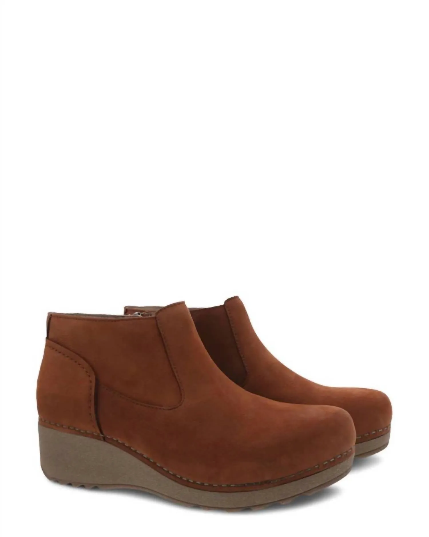 Classic Line Padded Interior Cold Weather Commuter Women's Charlene Milled Nubuck Wedge Boot In Ginger