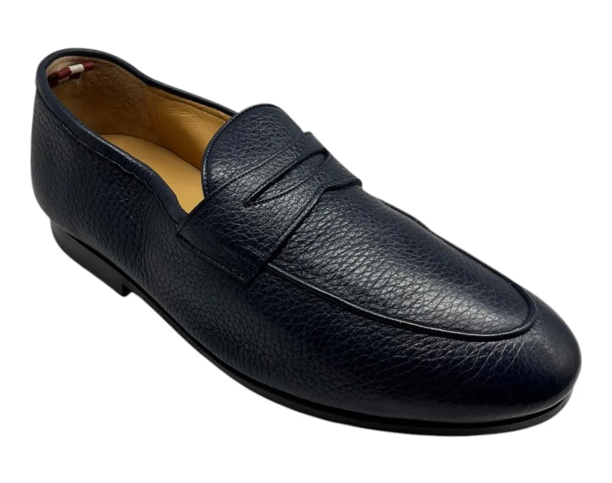 Seamless Slip Bally Plumy 6300443 Men's Midnight Calf Grained Leather Loafers