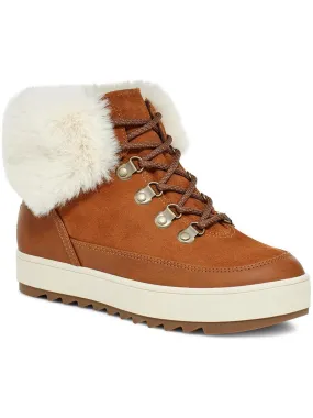 Tynlee  Womens Leather Faux Fur Ankle Boots Soft Lining