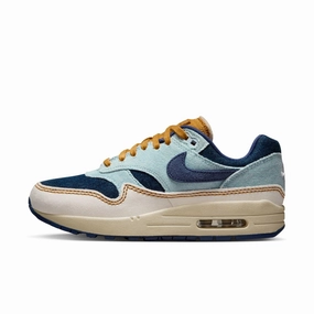 Nike Air Max 1 '87 Aura/Midnight Navy-Pale Ivory  FQ8900-440 Women's Flex Groove Channeling running in a subway station area shoes