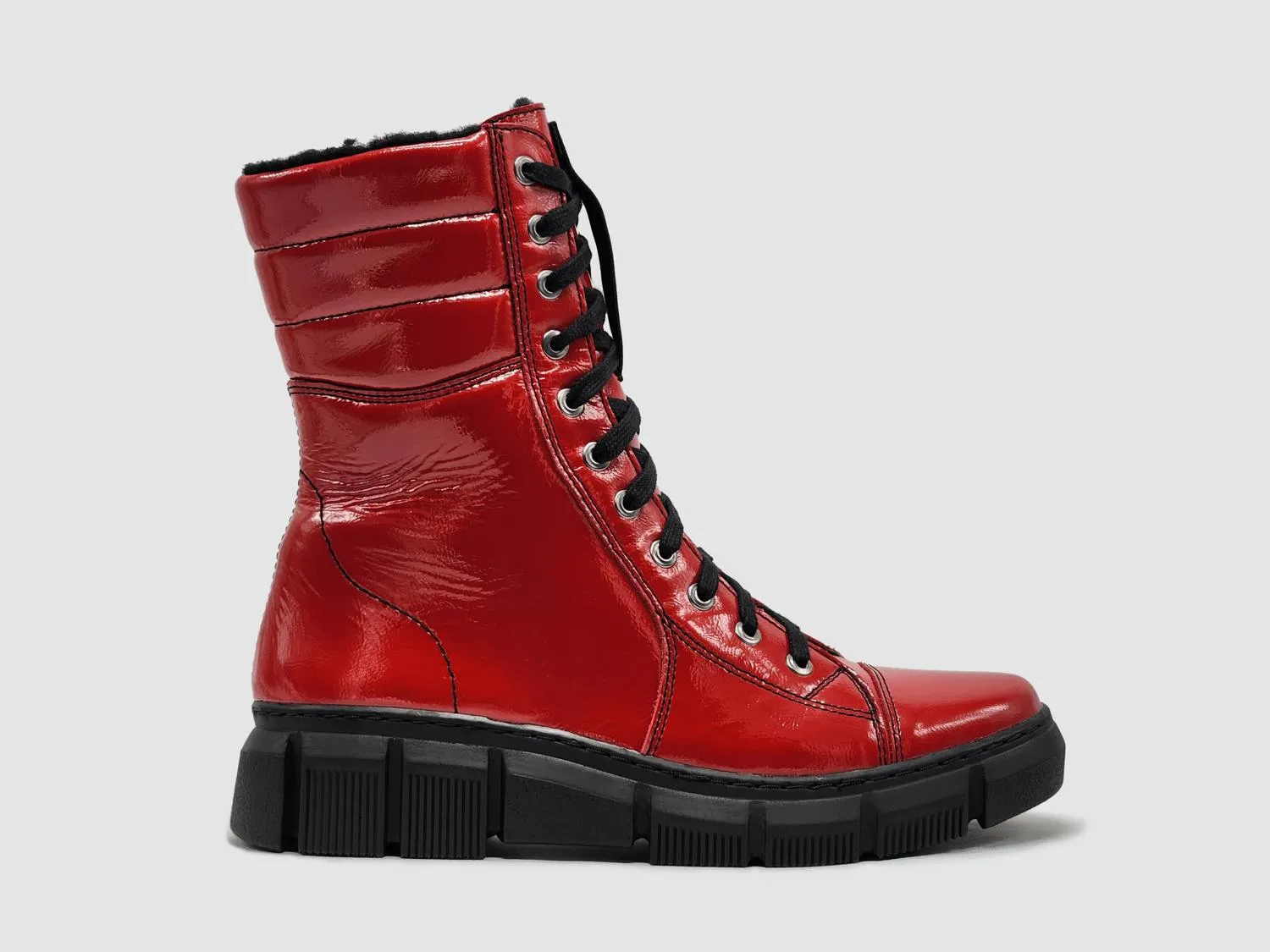 Women's Medusa Fur-Lined Zip-Up Leather Boots In Red High Heel Thermal Core Weekend Camping