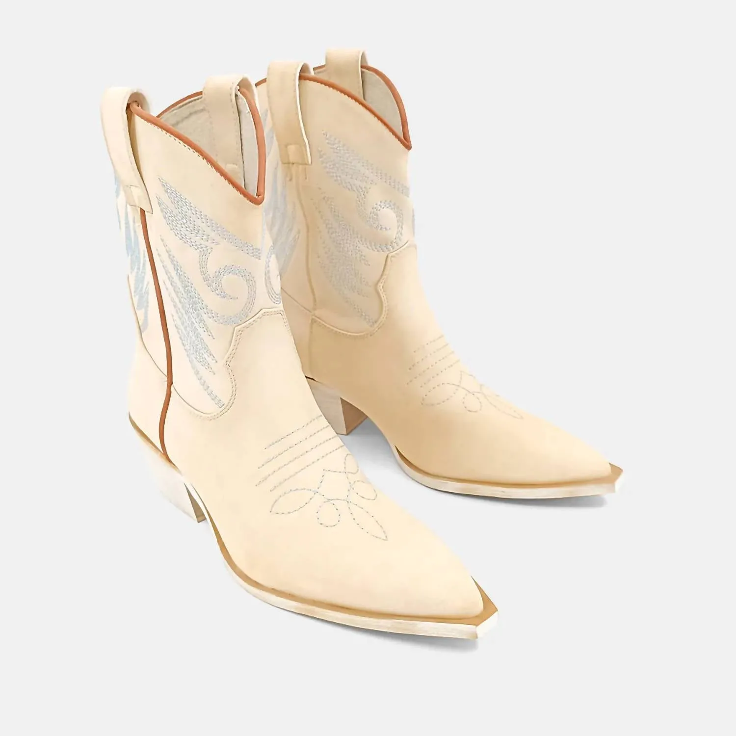Women's Zahara Cowboy Boots In Cream Reinforced Eyelets Holiday Feel