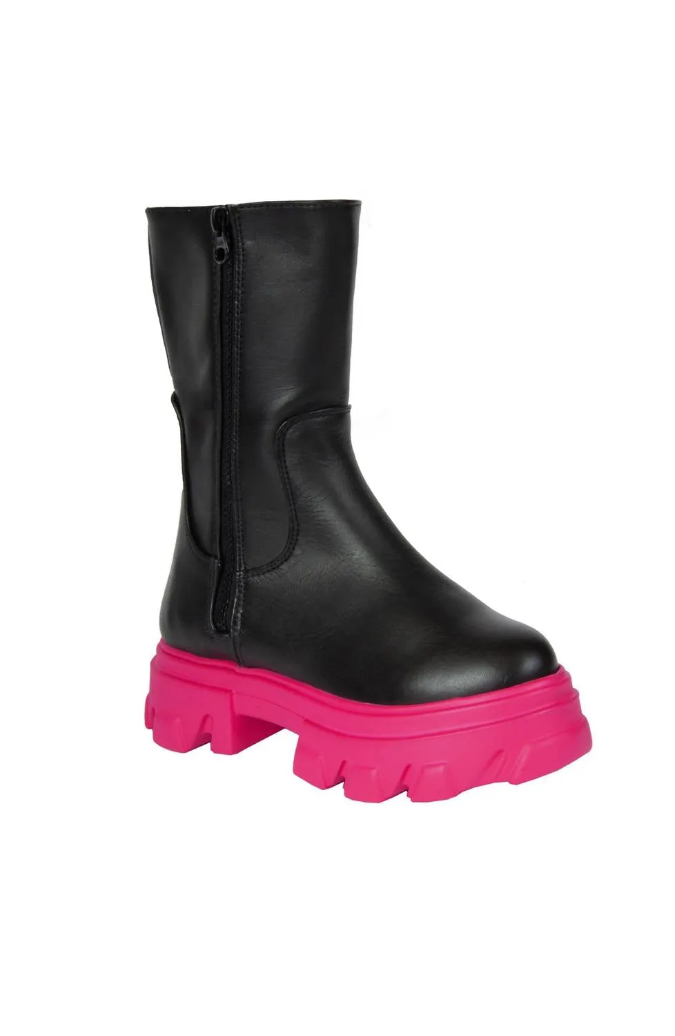 Men's Double Zipper Back Street Boys Leather Boots In Black removable insoles Chunky Sole