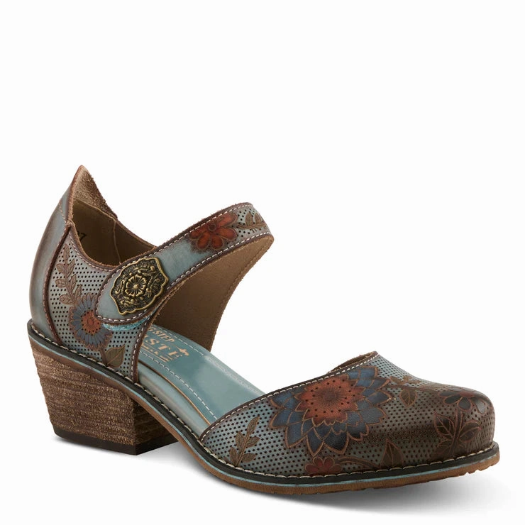 Spring Step Women's Cabracho Heeled Mary Jane in Blue Multi Quiet Office Clean Trim