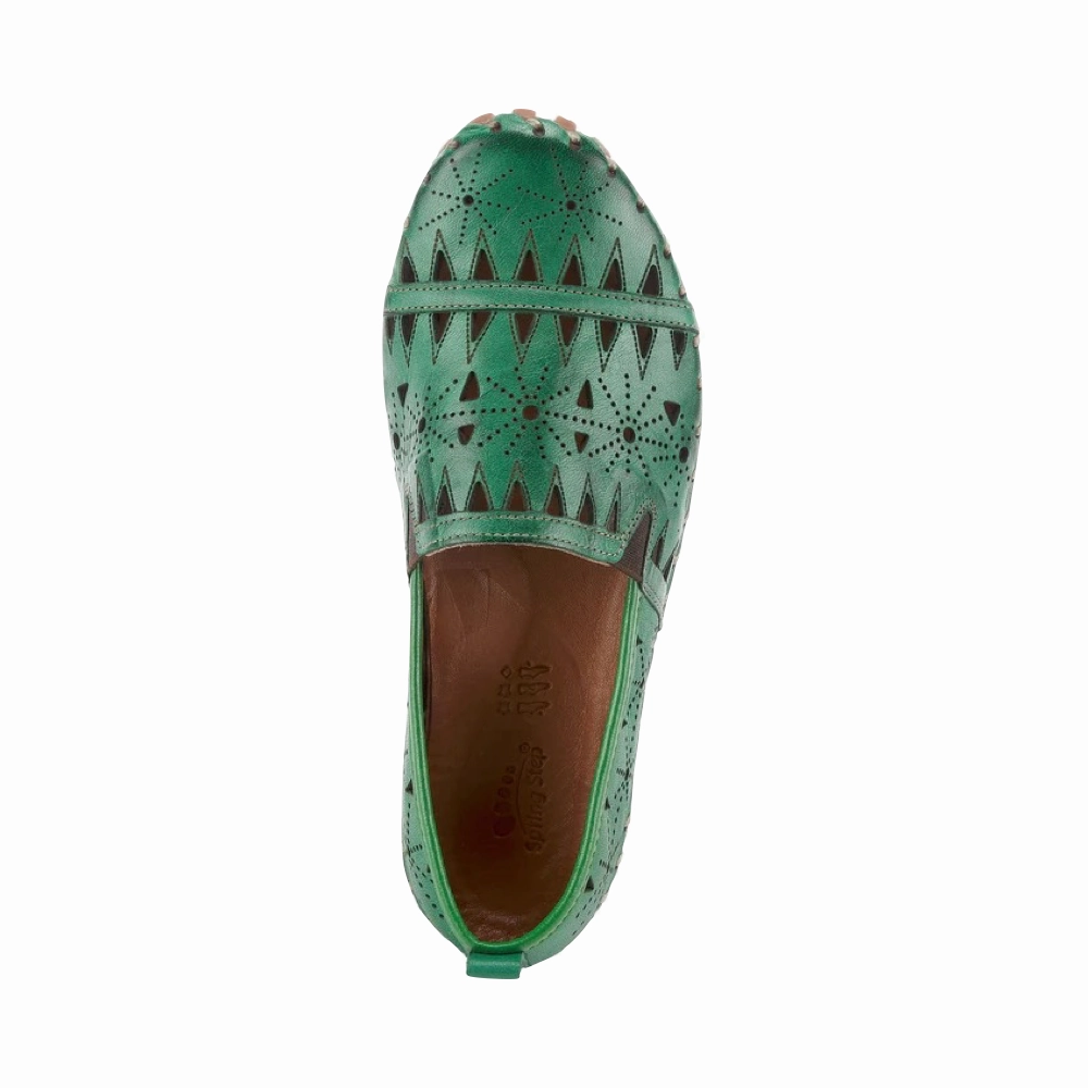 Spring Step Women's Fusaro Slip On Flat in Green Power Walk Brushed Finish