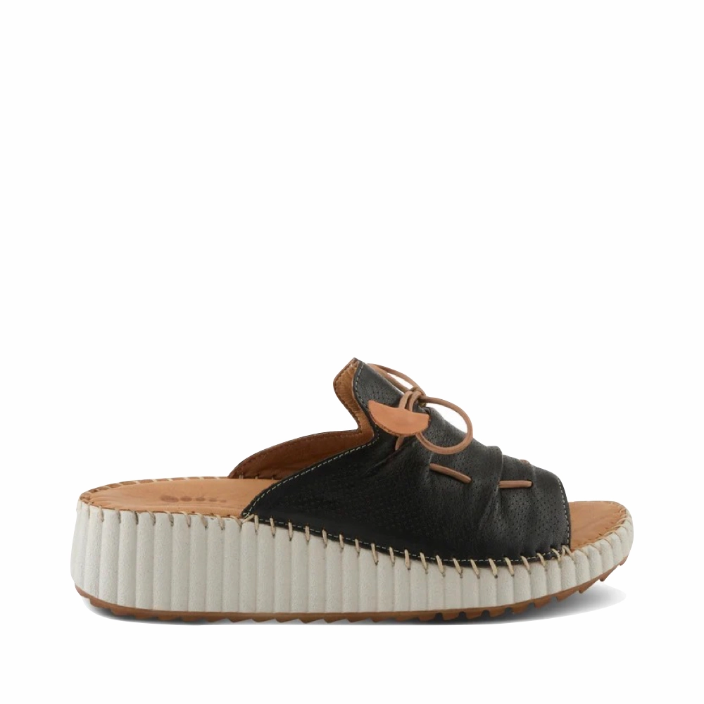 Smooth Layers Detail Cut Spring Step Women's Nevelle Slide Wedge Sandal in Black