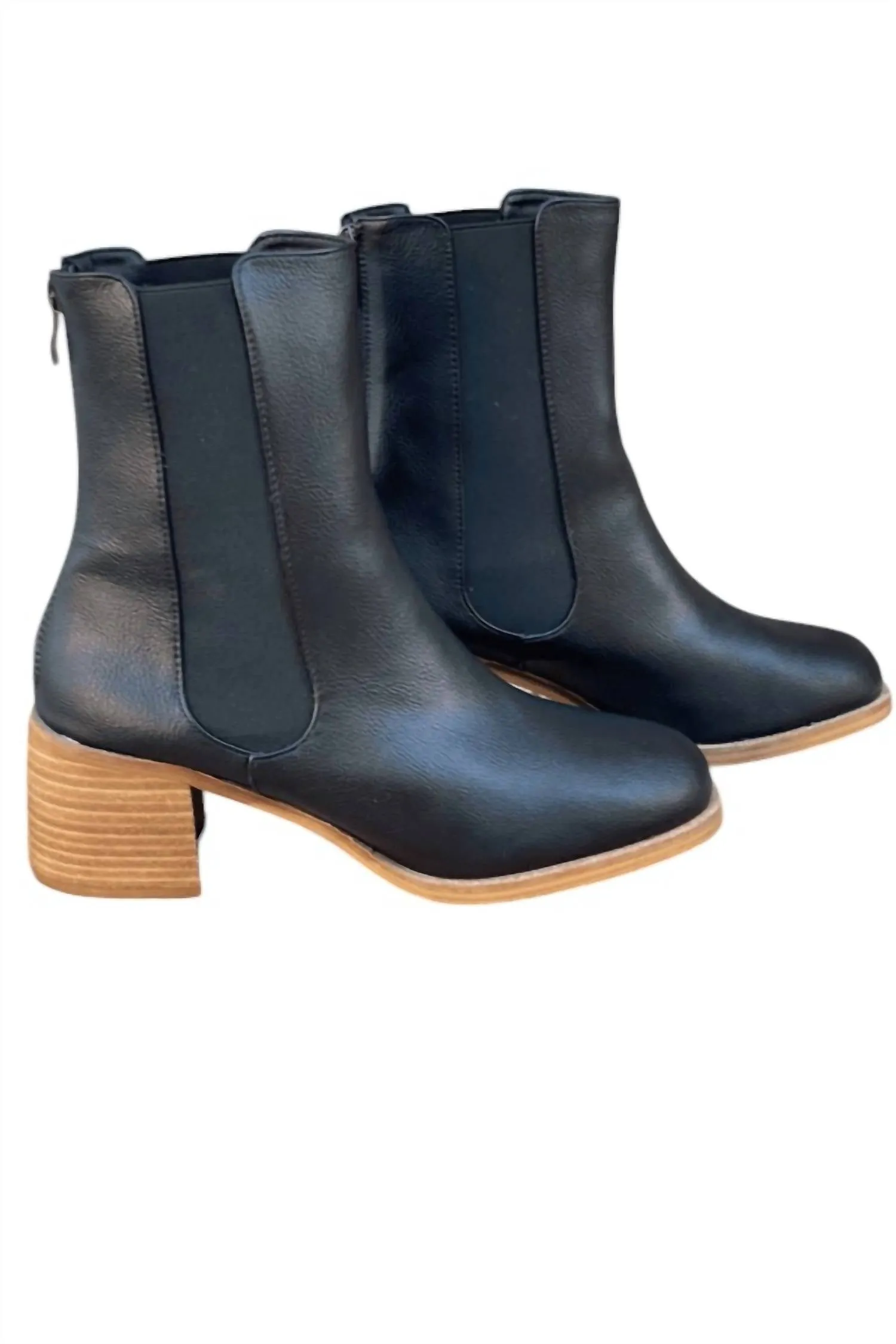 Women's High Top Booties In Black Comfort collar Subtle Lines