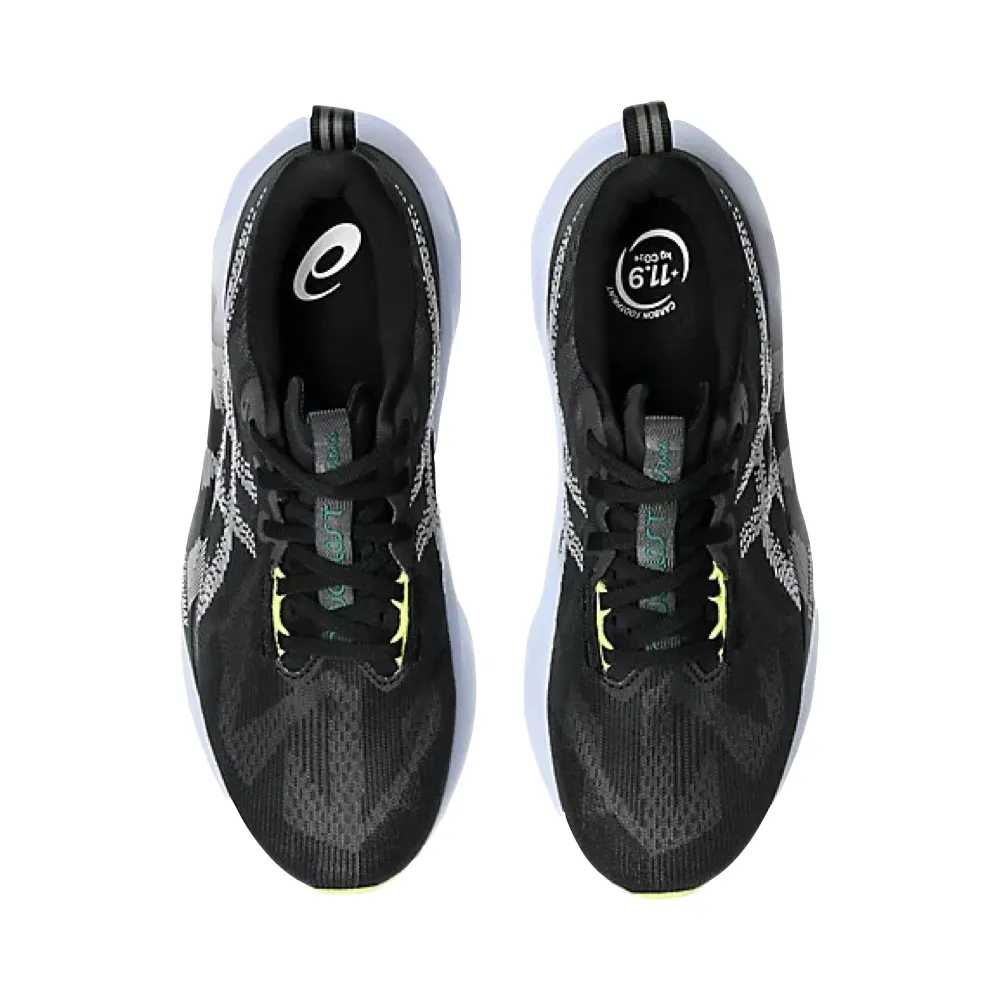 All-Weather Comfort Adjustable Tongue Asics Men's Novablast 5 Sneaker in Black/Blue Fade