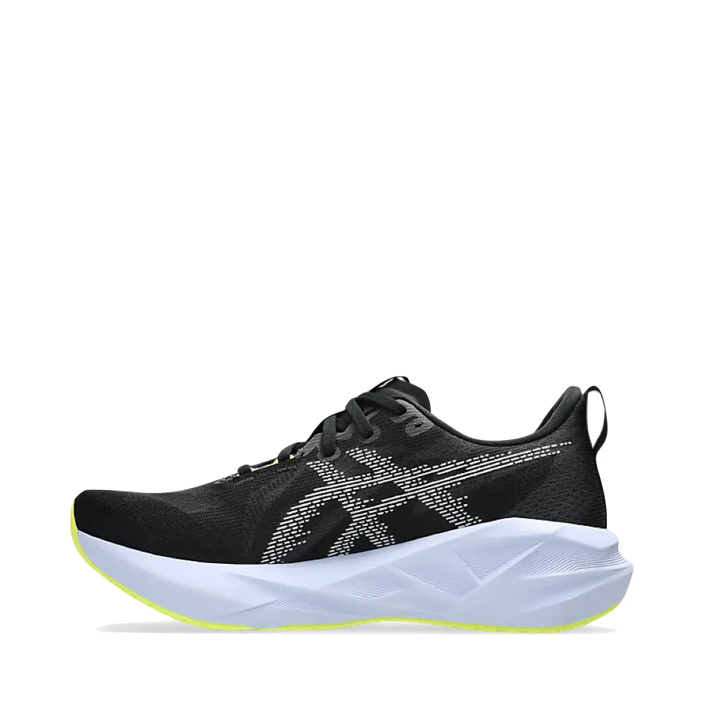 Asics Men's Novablast 5 Sneaker in Black/Blue Fade Elastic Straps
