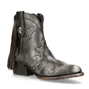 Abrasion Resistant Toe Cap New Rock Grey Leather Fringed Pointed Cowboy Boots- WSTM003-S1