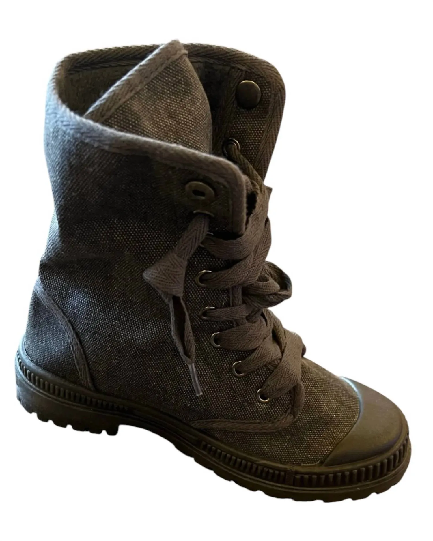 Women's Canvas Ankle Boots In Charcoal Grey Fur Trim Heat-resistant