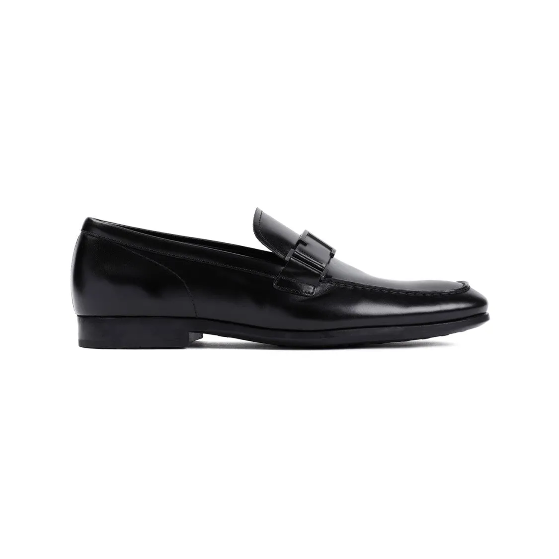 Black Polished Leather Loafers Easy Move Slip