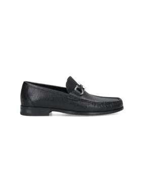 Textured Black Leather Loafers With Metallic Bit Detail Vegan Material