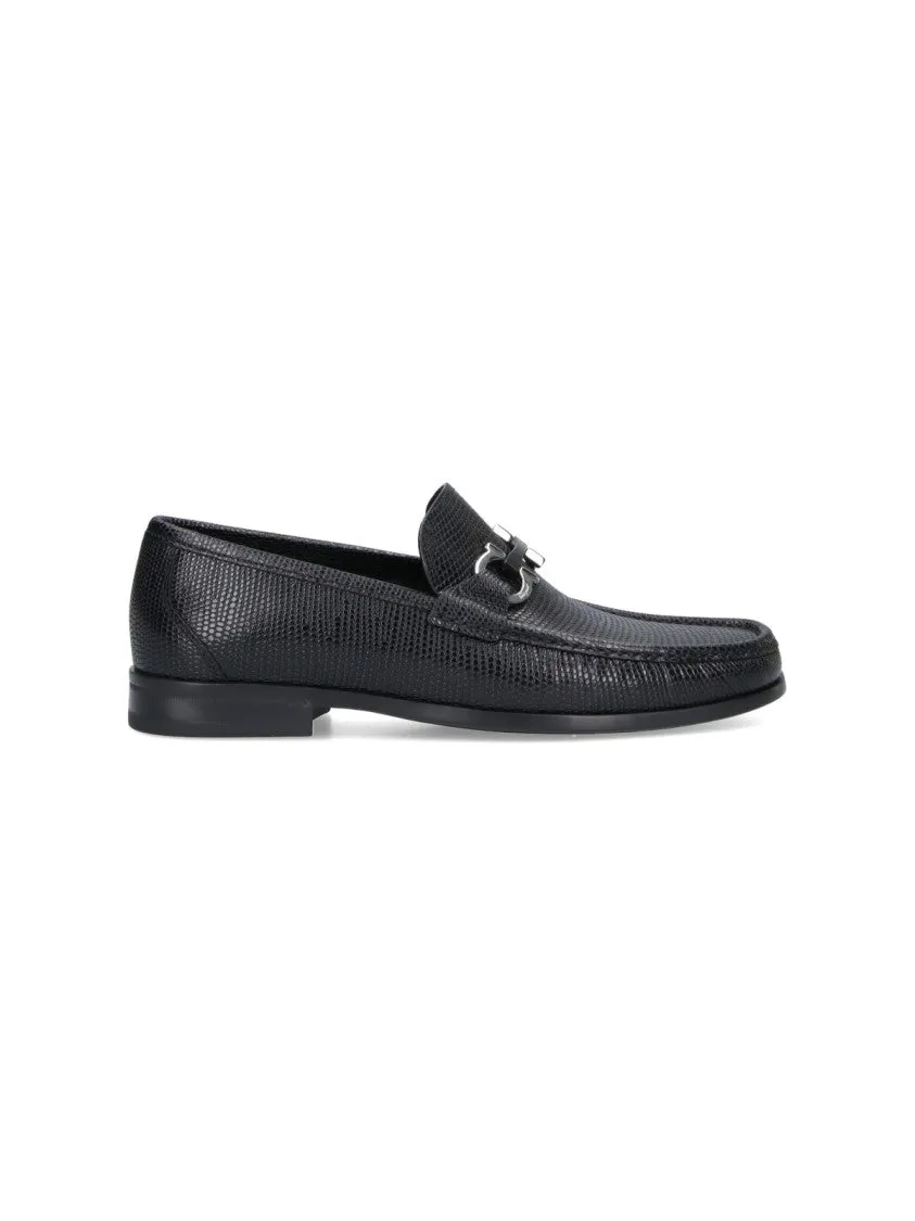 Textured Black Leather Loafers With Metallic Bit Detail Vegan Material