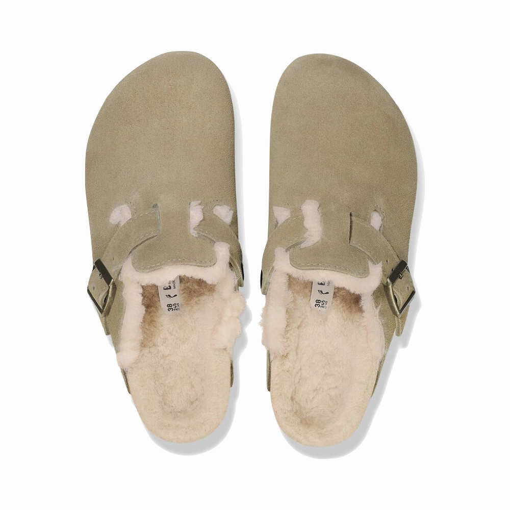 Birkenstock Women's Boston Shearling Suede Leather Clog in Taupe Quick Fit Footwear