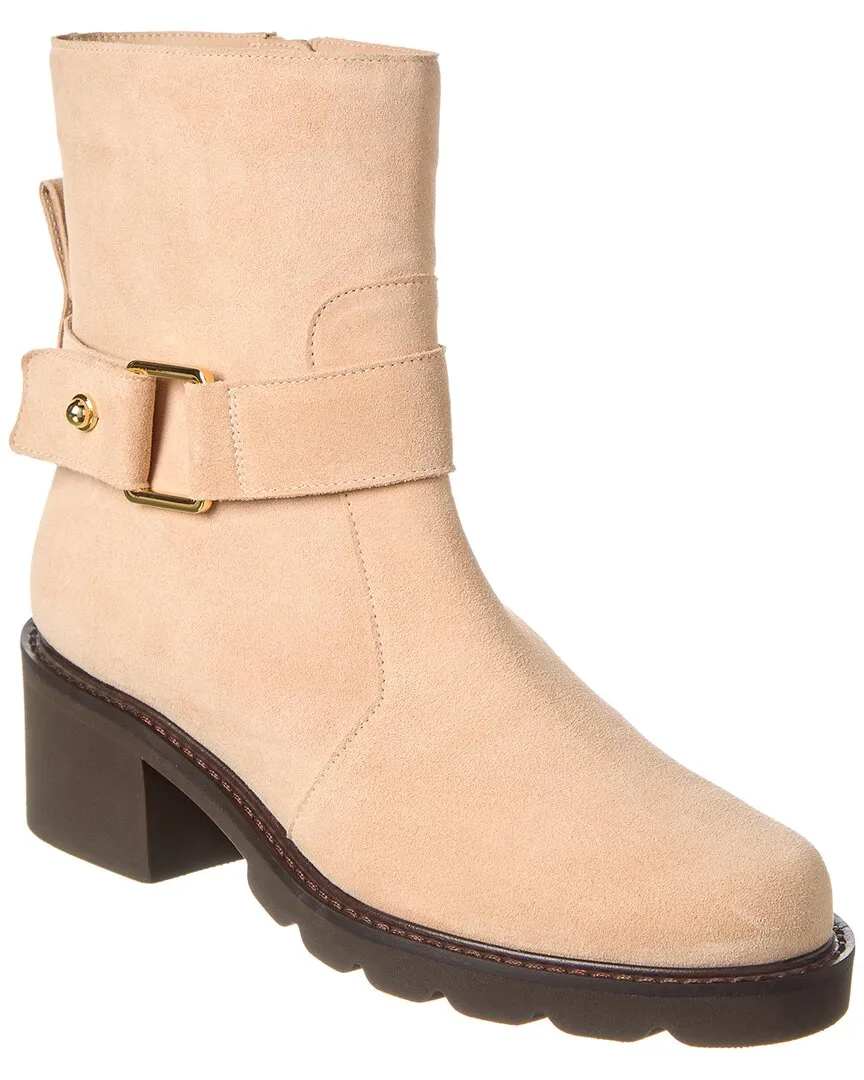 Stuart Weitzman Boulevard Moto Zip Suede Bootie Low Profile Active Nomad Flex Groove Design