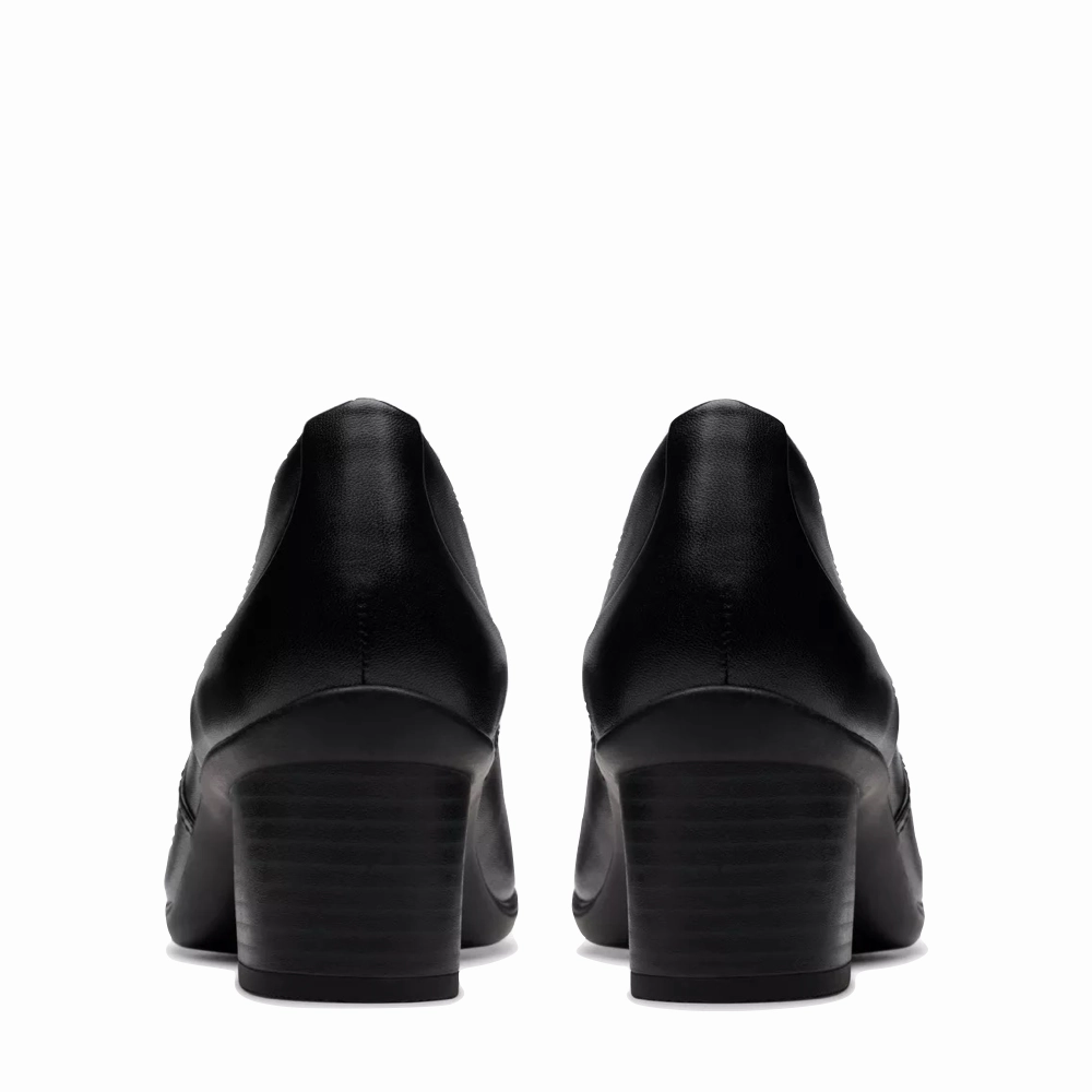 Clarks Women's Shaya Tess Heeled Shoe in Black Flexible Shank Design Shock Absorb